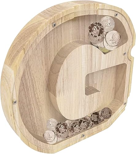 Miniatura 2 de FixtureDisplays Alcancía de madera con nombre inicial de 7 pulgadas de alto, alcancía con nombre personalizado, letras del alfabeto de madera, caja