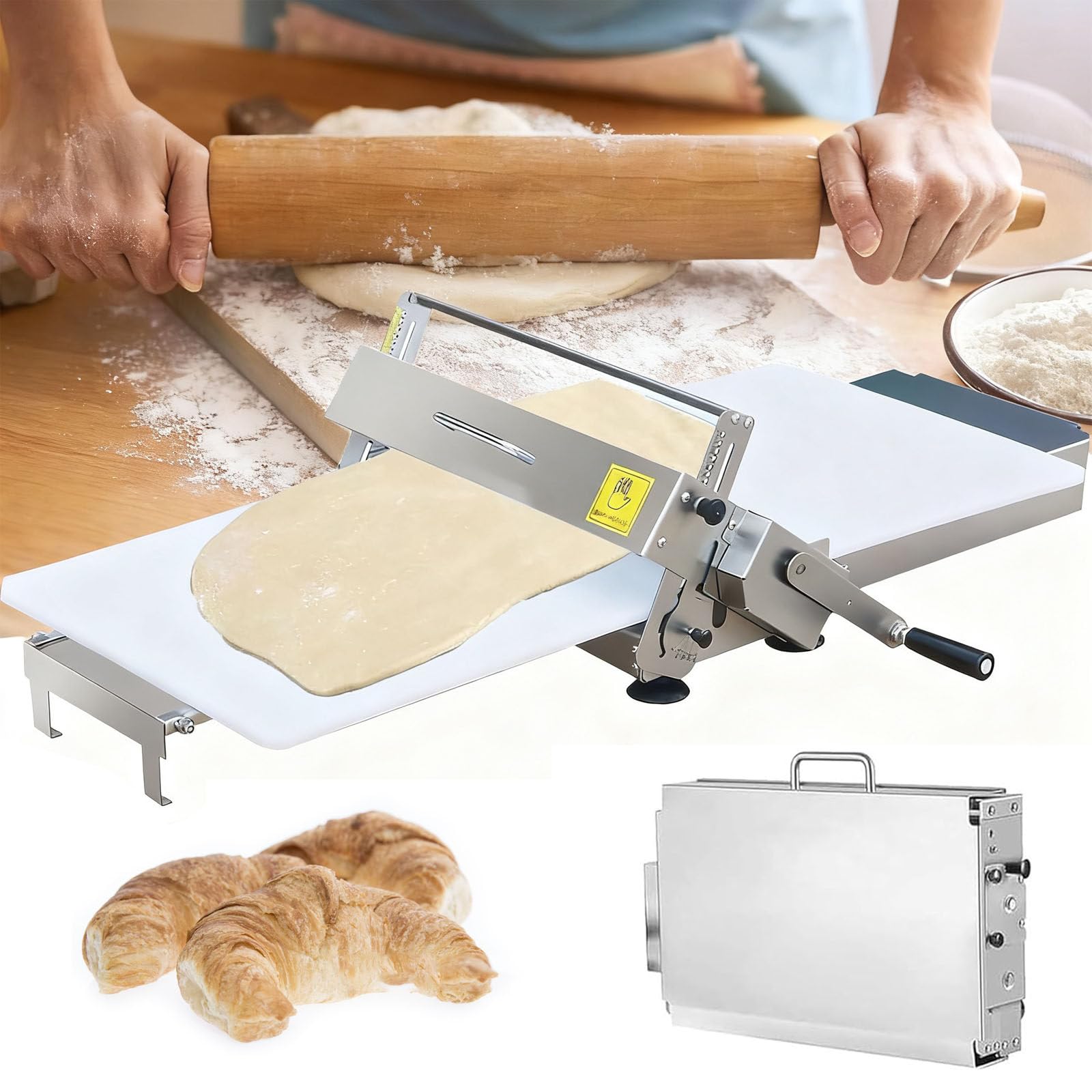 Laminoir Patisserie, Laminoir à Pâte Pliable Manuel 11,8/15,7" en Acier Inoxydable pour Boulangeries Et Pâtisseries, avec Plateau De Laminage Et épaisseur Réglable De 2-25mm M300