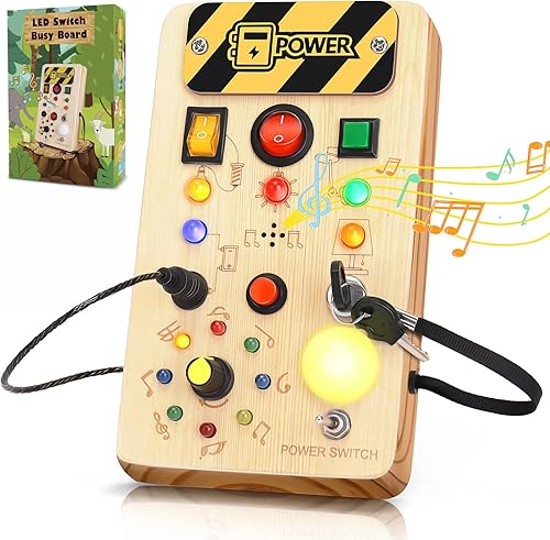 Tablero musical Montessori, juguetes Montessori sensoriales de madera con luces, juguetes de viaje para bebés, cumpleaños para niños y niñas de 1