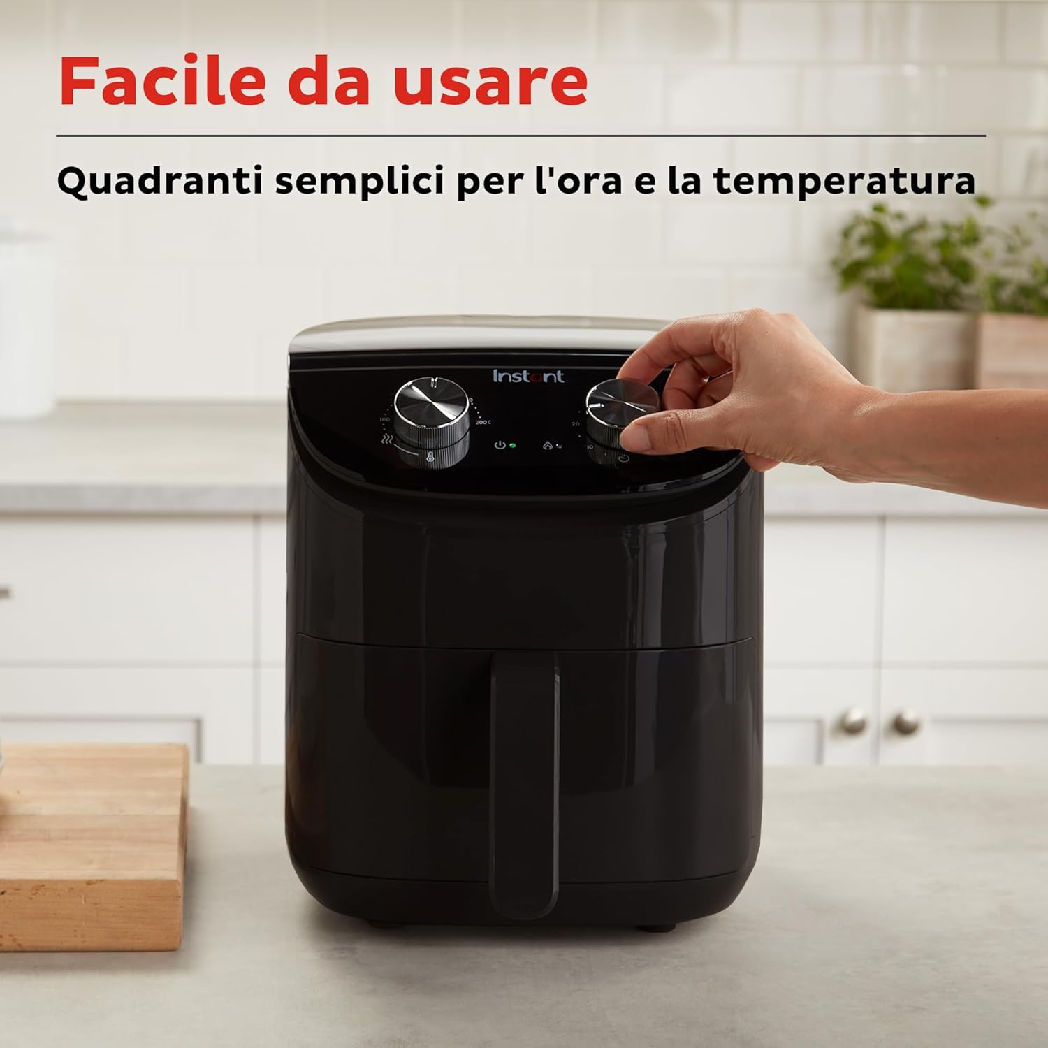 Instant Friggitrice Ad Aria Compatta 3.8L, Pasti Sani Senza Olio, Temperatura Regolabile, Timer, Nero - 1500W