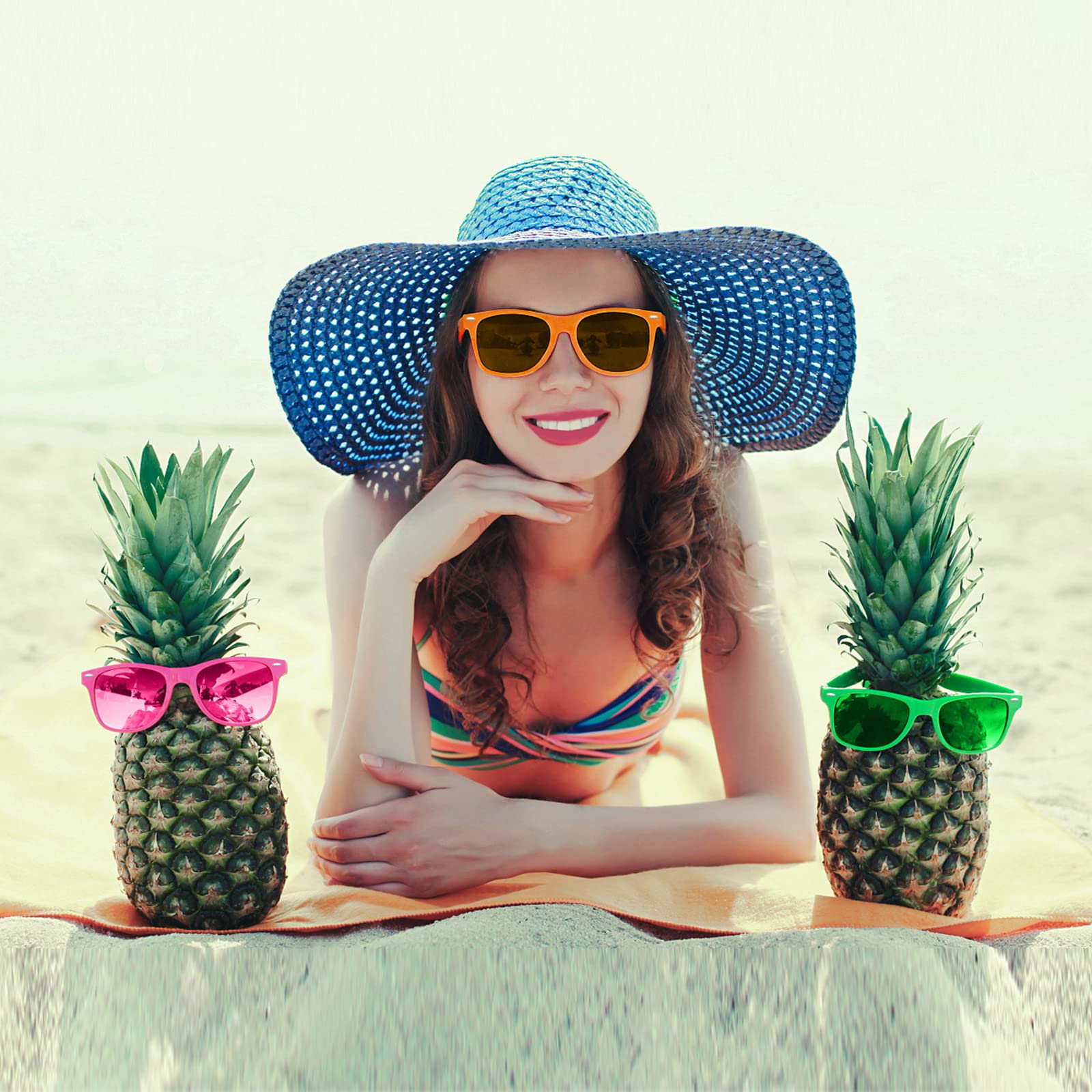 SUNOVELTIES Okulary przeciwsłoneczne w stylu retro, neonowe, klasyczne, galaretki, rogi, rimmed, dla mężczyzn i kobiet, na urodziny, wieczór panieński, lato, urlop, imprezy, 12 sztuk