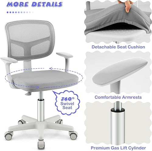 Miniatura 8 de Costzon Silla de escritorio para niños, silla de computadora de estudio para niños con altura ajustable, soporte lumbar, ruedas suaves, asiento de