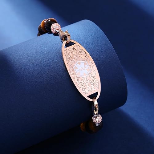 Miniatura 2 de JUST MEET YOU Pulseras de alerta médica personalizadas para mujeres y hombres, grabado gratuito, pulseras de identificación médica, cadena de