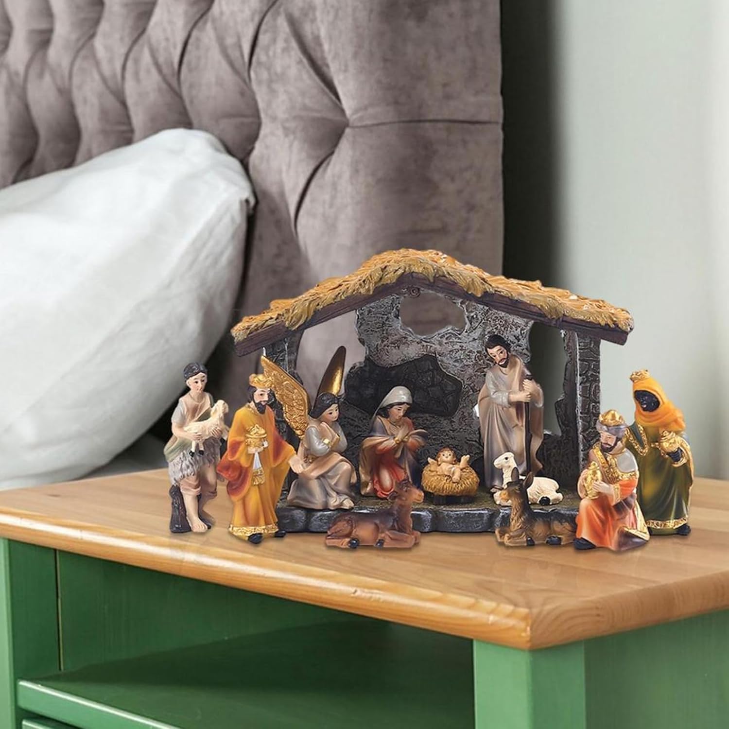 Christmas Decor, Nativity Figurines Set Christmas Mini Traditional Resin Jesus Birth Decorations 1Set