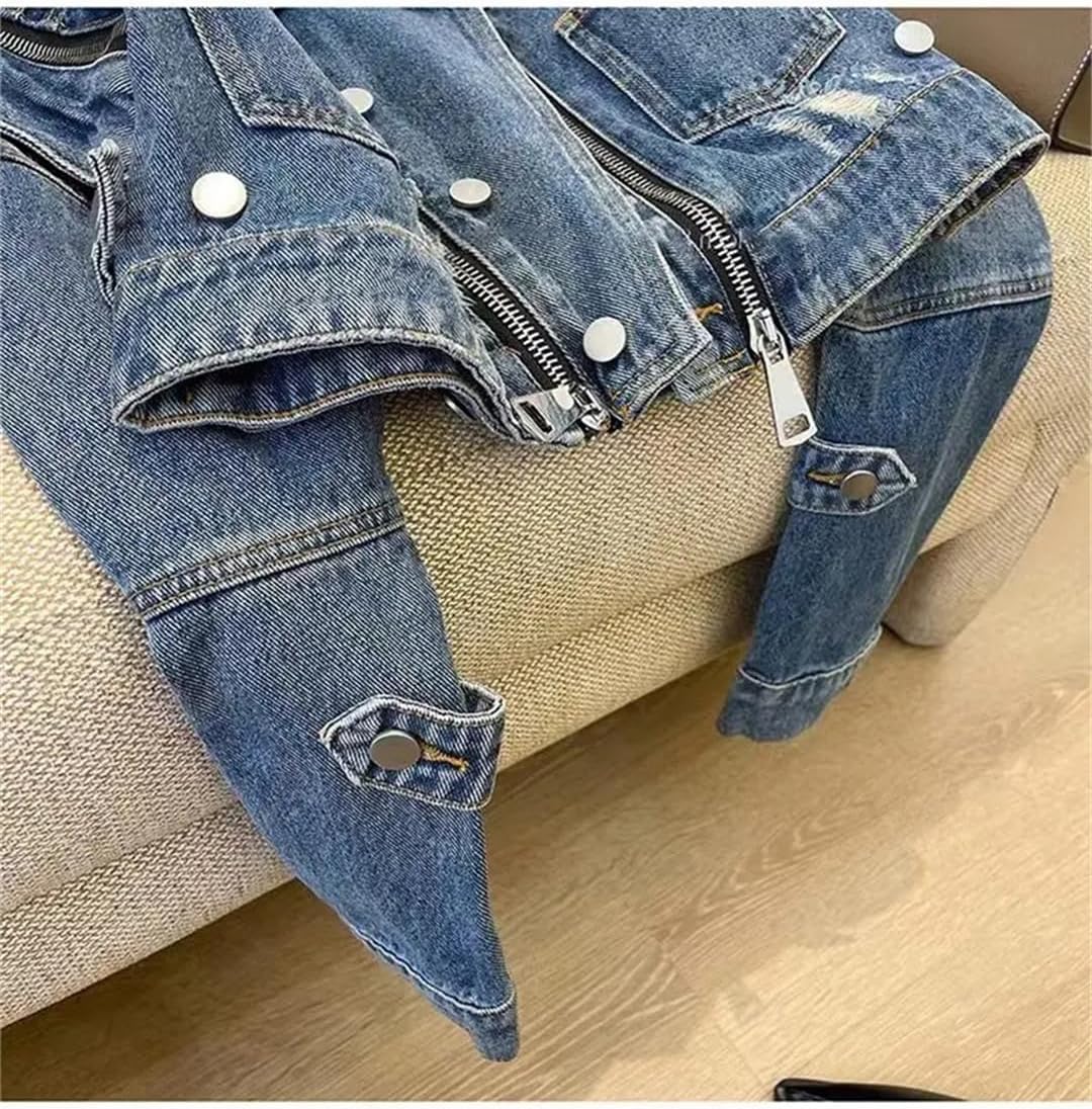 Women's Solid Color Denim Jacket Zipper Lapel Long Sleeve Four Seasons Business Casual Coats