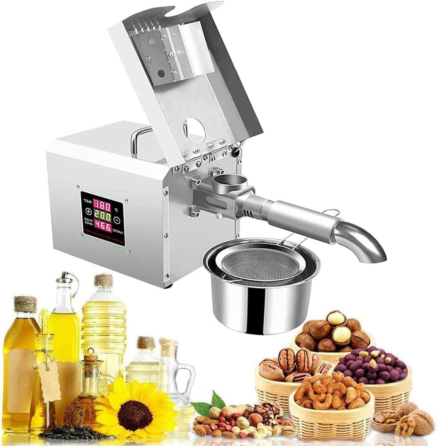 GYKOZY Electric Oil Press Machine for Peanut, Flax Seed, Perilla, Sunflower - Commercial Oil Expeller with Heat-Insulating Glovess, Automatic Oil Extraction