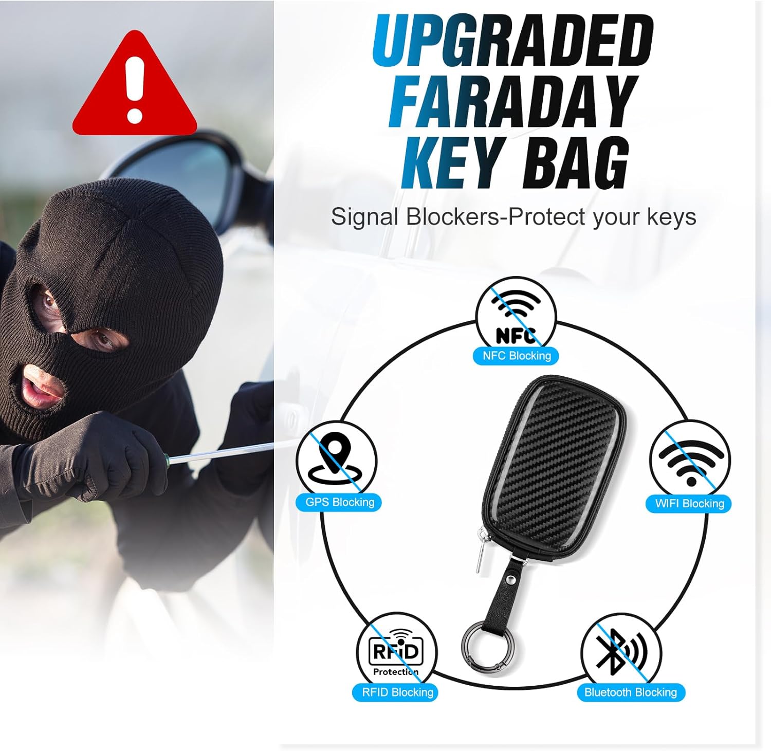 Car Key Signal Blocking Pouch Anti-Theft Accessory for RFID Blocking Bag Faraday Key Fob Protector Car Key Pouch Anti-Theft Car Security Cage,Real Carbon Fiber - Image 3
