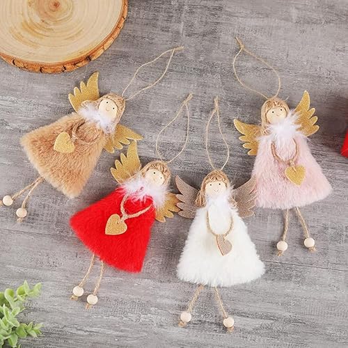 Miniatura 1 de FZBNSRKO 4 adornos de Navidad de ángel de peluche para decoración de árbol de Navidad blanco rosa caqui rojo