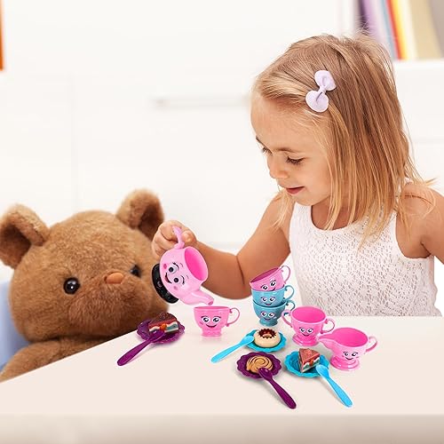 Miniatura 6 de ArtCreativity Juego de té musical para niñas, juego de té de 19 piezas, juego de té para niñas con sonido de vertido activado por movimiento, música