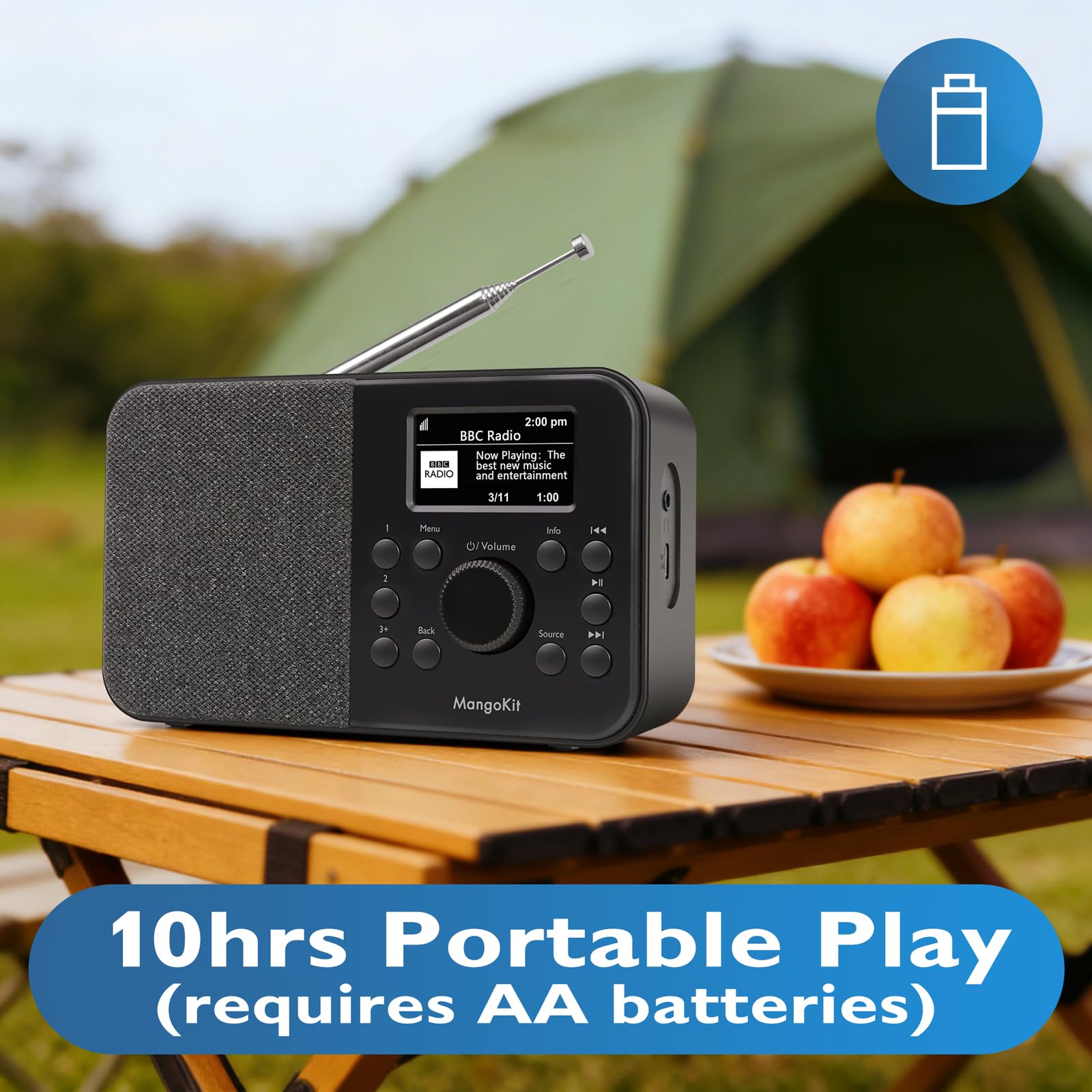 Radio DAB+ portatile con Bluetooth 5.3, WiFi, FM, 150 preset, sveglia, display a colori