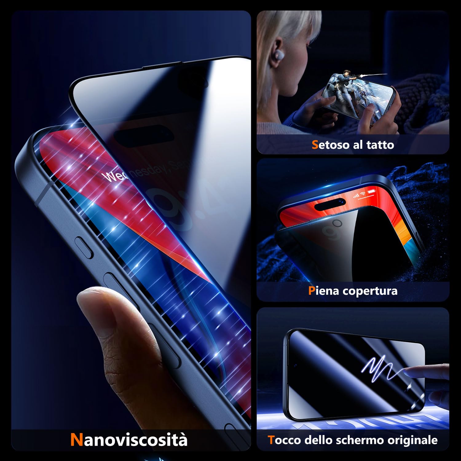 UniqueMe per iPhone 15 Pro Privacy Pellicola Protettiva - [Protezione Completa del Display] Anti Spia Privacy Vetro Temperato per iPhone 15 Pro, Installazione Automatica, 2 Pezzi