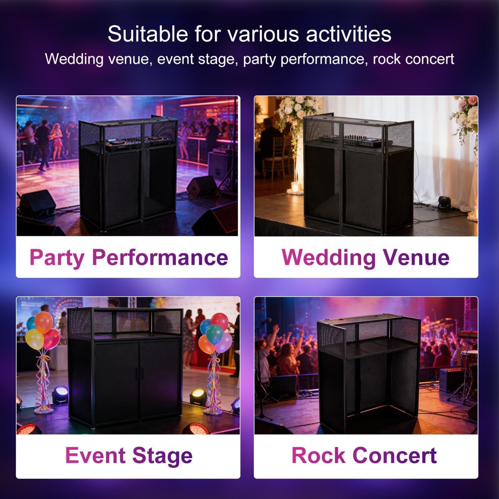 Tragbarer DJ Tisch 105x51cm, Klappbares Pult mit Lichtbespannung, Stabiler Booth für DJs mit Kabeldurchführungen & Tasche, Ideal für Events