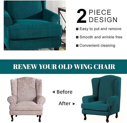 Miniatura 5 de INFLAG Fundas para silla de alas, 2 piezas, elásticas, de elastano, con respaldo de ala, fundas para sofá, fundas protectoras lavables para sala de