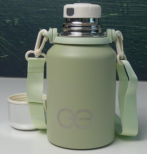 Miniatura 2 de Generic QuantumG - Termo de acero inoxidable de 1 litro, frío y caliente durante 12 horas, tapa a prueba de fugas que se dobla como taza, apto para