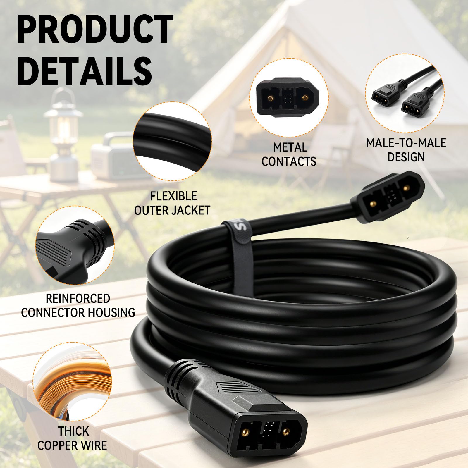 Cable de batería extra de 1,5 m con bolsa de almacenamiento para Ecoflow Delta 2/2 Max/Max/3/3 Plus/3/1500/Wave 2/Wave 3, XT150 Cable de conexión de batería extra, no para Delta Pro/Pro 3