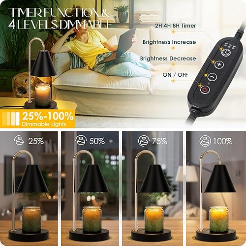 Miniatura 8 de Aimoptg Lámpara calentadora de velas, calentador eléctrico de velas con luz regulable, derretidor de cera perfumada, sin humo, compatible con varios