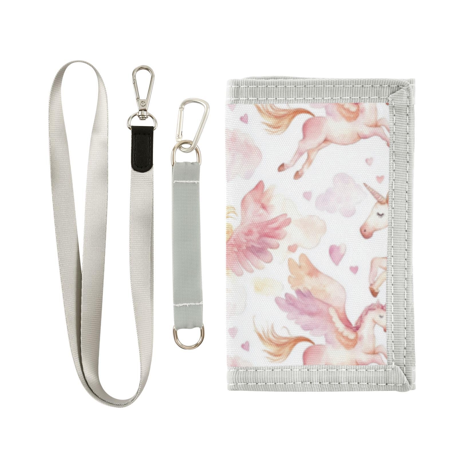 Wusikd Flying Unicorn Kids Wallet for Boys Girls Clouds Hearts Toddler Trifold Wallet Novelty Wallet for Teens Women Men