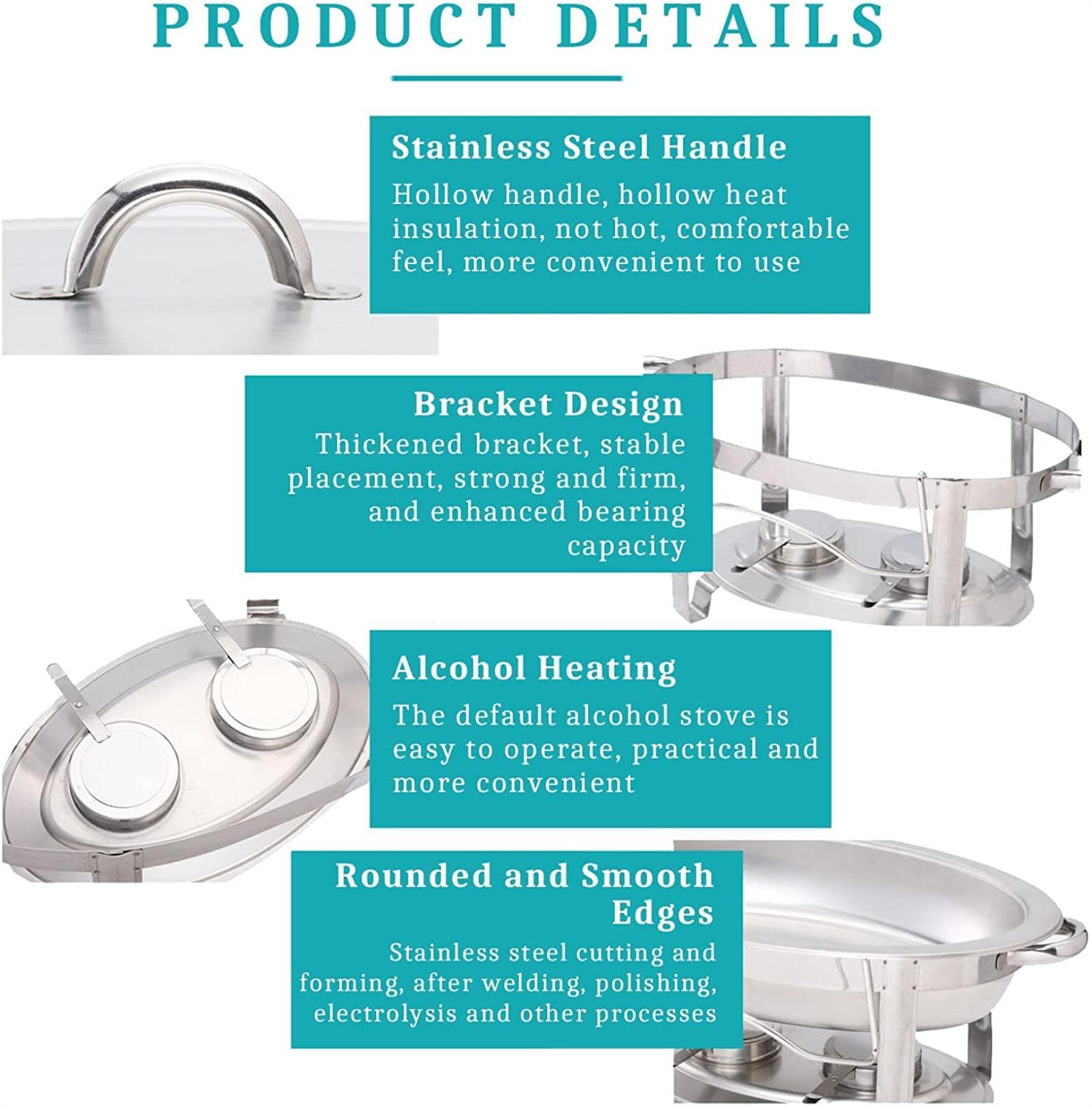 Chafing Dish in acciaio inossidabile, 5,5 l - Set per buffet e scaldavivande per catering per feste con porta-combustibile, coperchio e teglia per alimenti - Ideale per eventi - Disponibili confezio