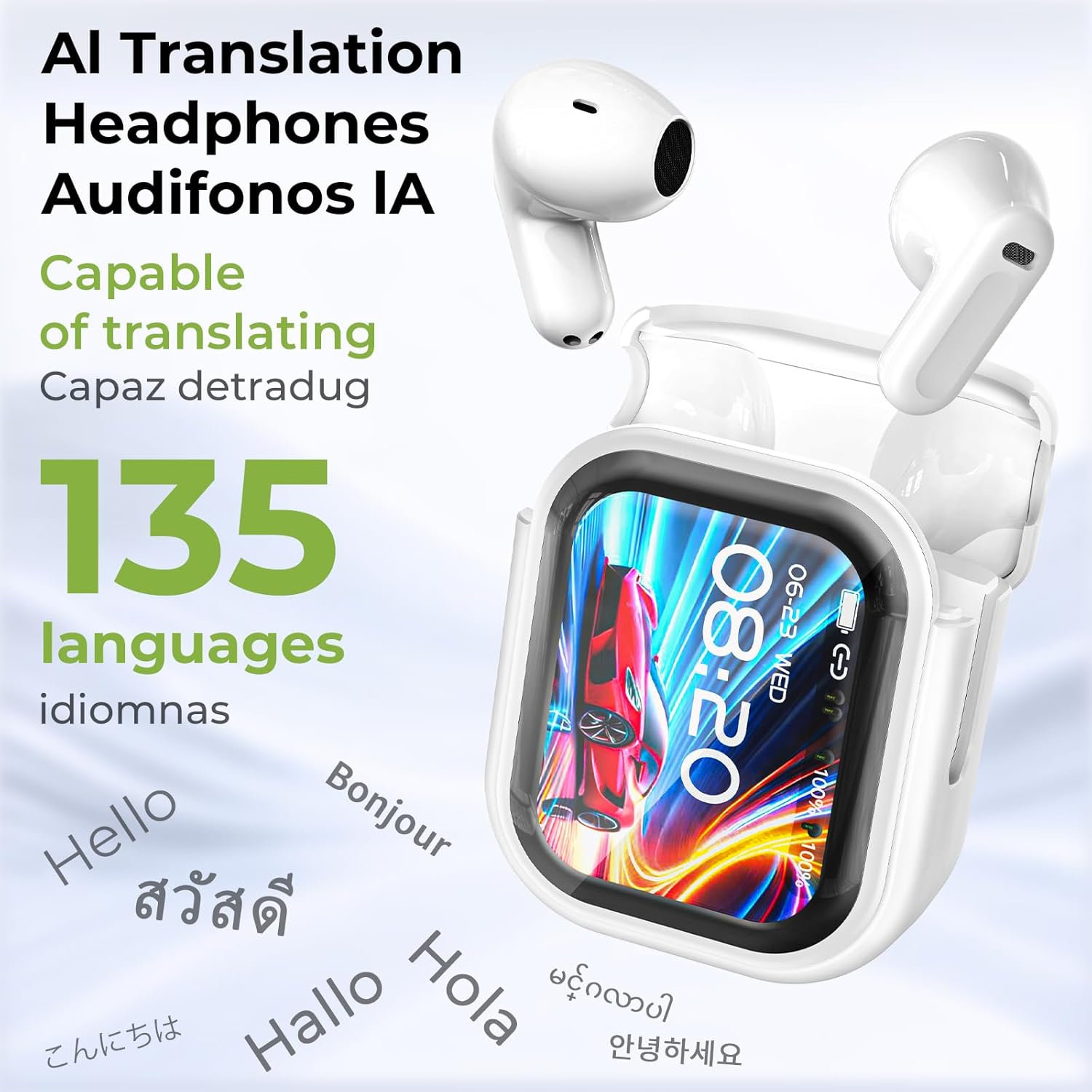 NE20 AI Translation Earbuds Real Time, 135 Language Translator Earbuds, 4-in-1 Audifonos Traductores Inglés Español Wireless Translating Ear buds Bluetooth 6.0 Headphones for Travel Meeting Learning