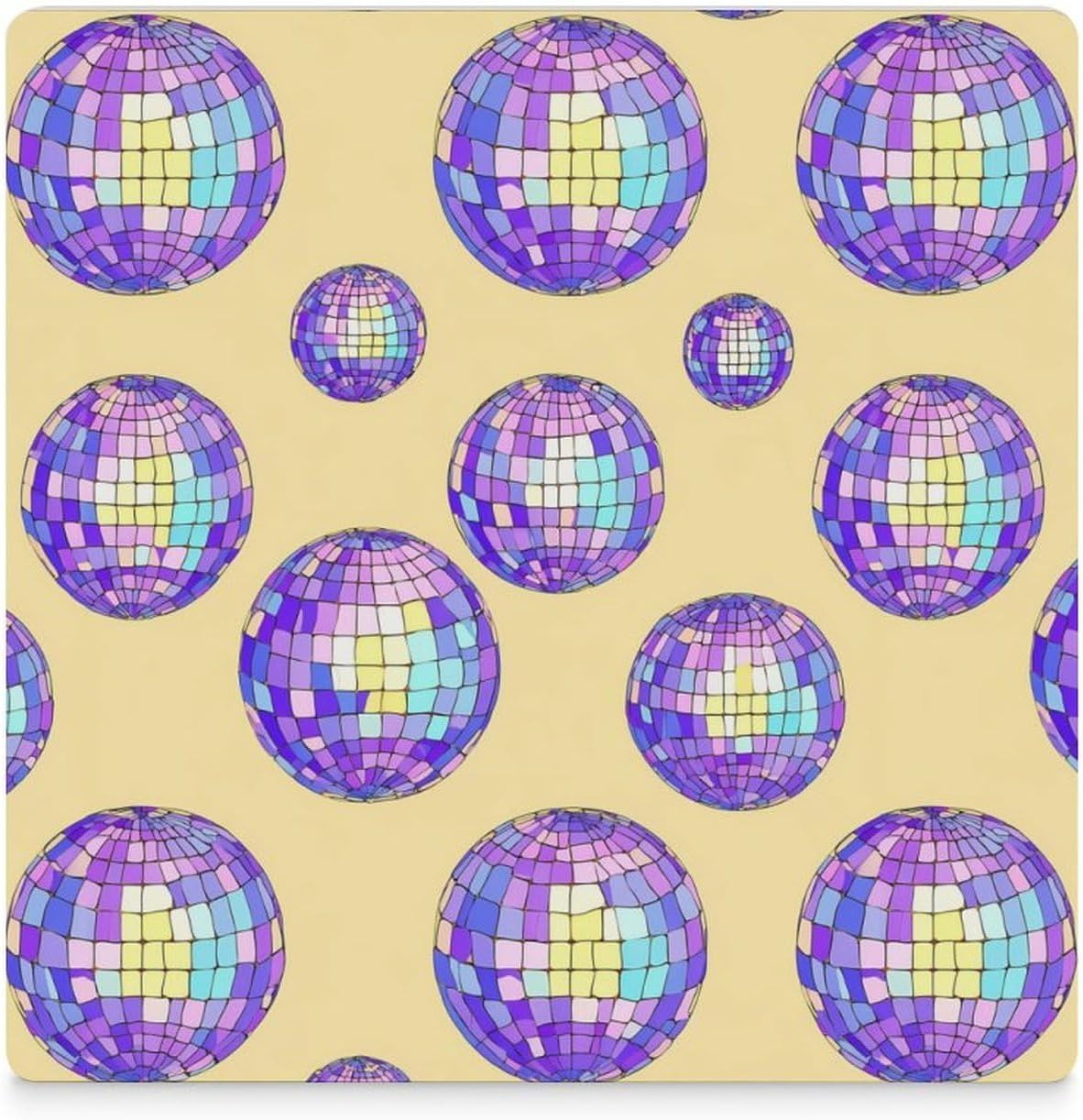 Disco Ball Print Coaster for Drinks Square Ceramic Table Coasters Stone Mat Crafts 6PCS Home Kitchen Decor