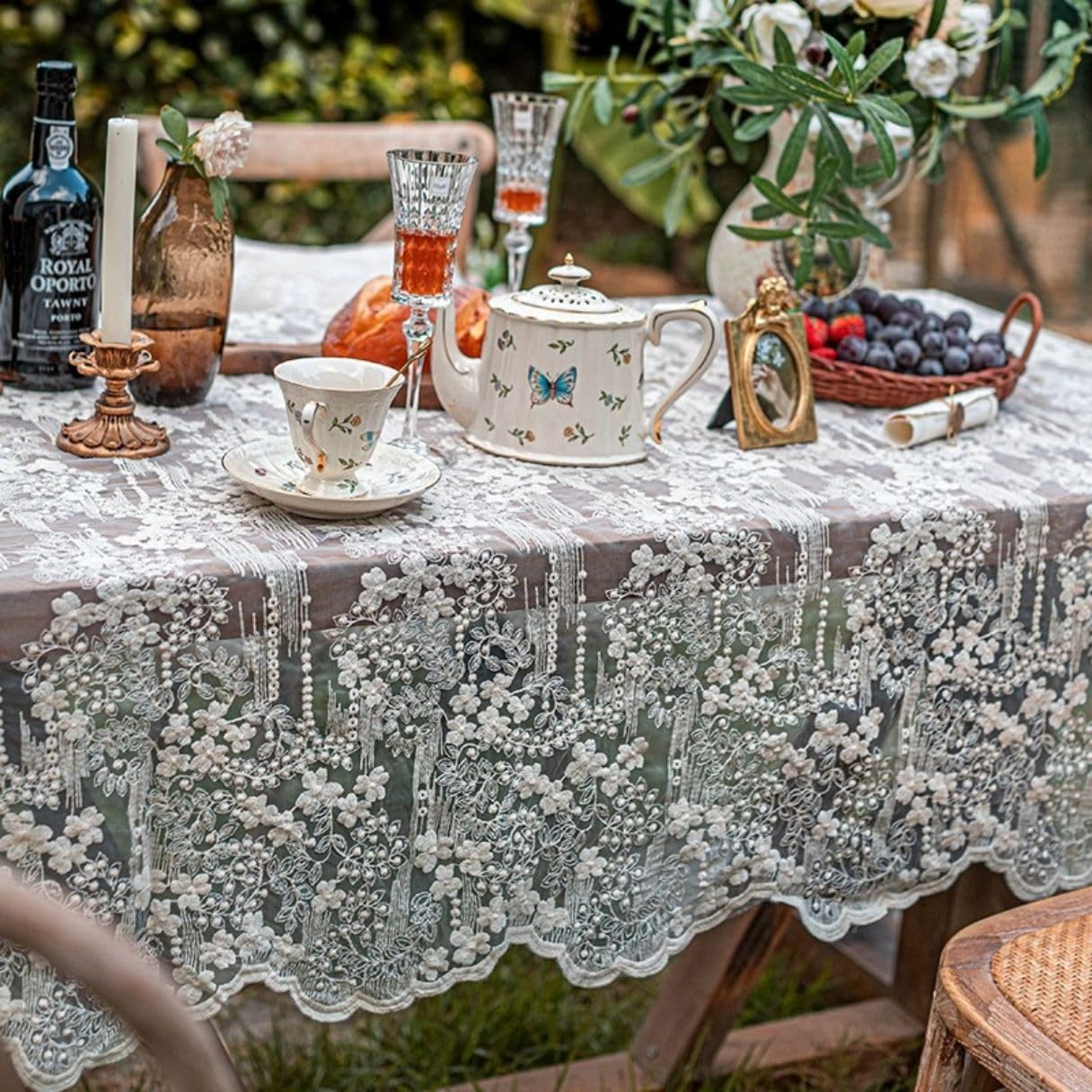 Tovaglia in pizzo vintage tinta unita 220x130 cm rotonda rettangolare per tavolo da pranzo