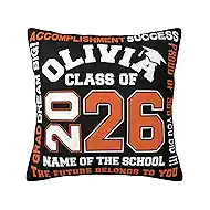 Custom Graduation Pillow Case,Personalized Graduations Gifts with Name School,Custom Class of 2026 Throw Pillow Cover 2026 Grad for High School College Graduation Party Gifts Orange