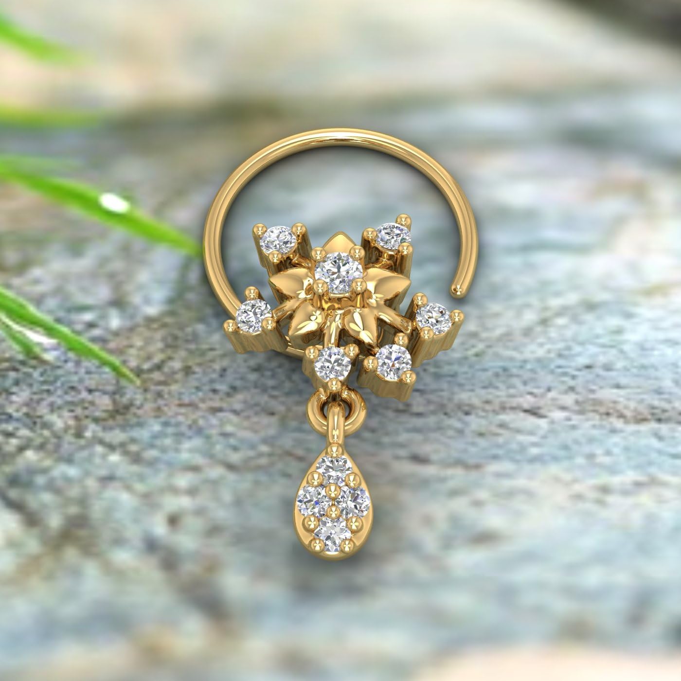 0.07 Carat Natural Diamond Nose Pin Wire Nose Stud in 14K Solid Gold Nose Stud - IGI Certified Gold Jewelry Gift for Women