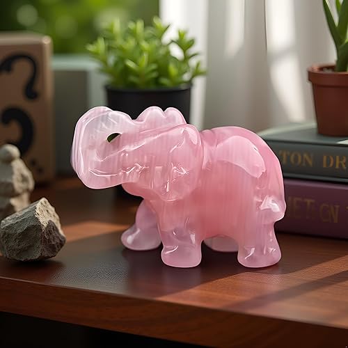 Miniatura 7 de Cristales de cuarzo rosa, piedras curativas, decoración de elefante, cuarzo rosa, aventurina verde, elefante, estatua de piedras preciosas naturales