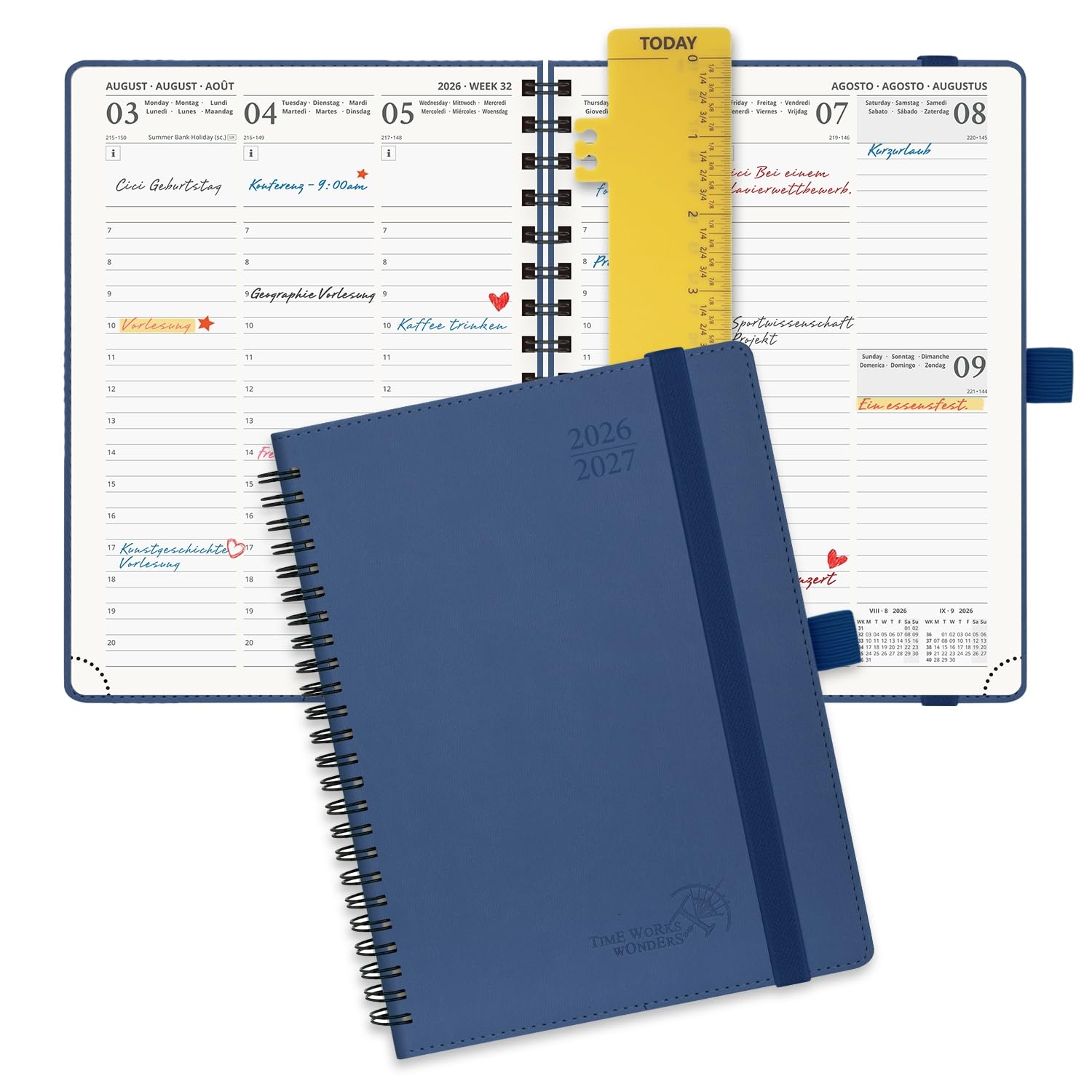 POPRUN Kalender 2026 2027 Wochenplaner (Aug.2026-Dez.2027) Ringbuch mit Softcover, ca. A4 (26,5 x 21,5 cm), 17-Monate-Terminplaner 1 Woche 2 Seite