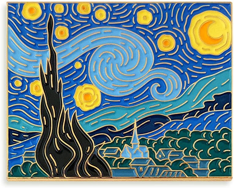 Pinsanity Van Gogh Starry Night Painting Enamel Lapel Pin,Multi,1.75 inch