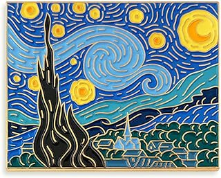 Van Gogh Starry Night Painting Enamel Lapel Pin,Multi,1.75 inch
