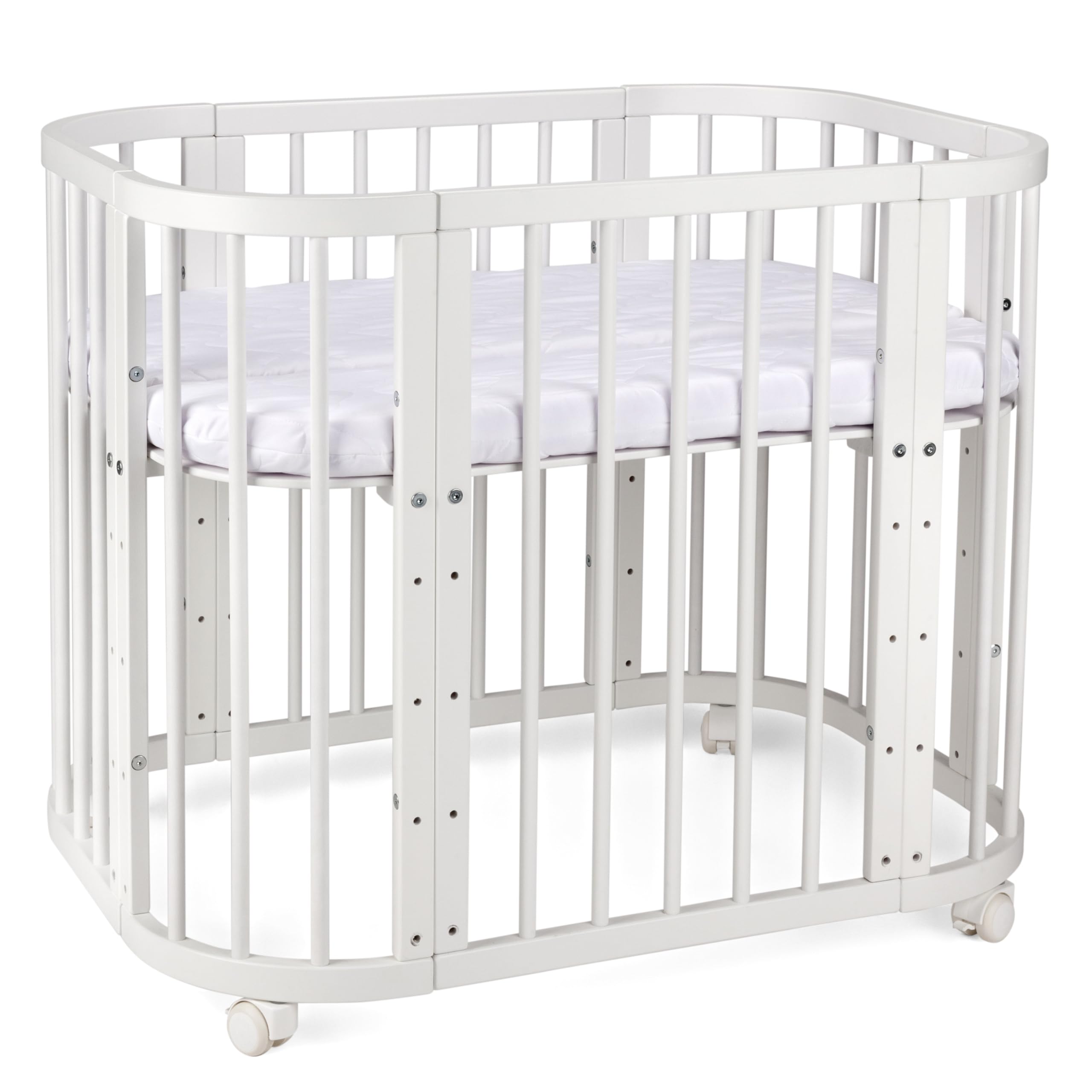 Waldin Lettino Bebè 5 in 1, Culla Co Sleeping, Materasso, Legno Bianco | Ventilato, Base Regolabile su 5 Livelli