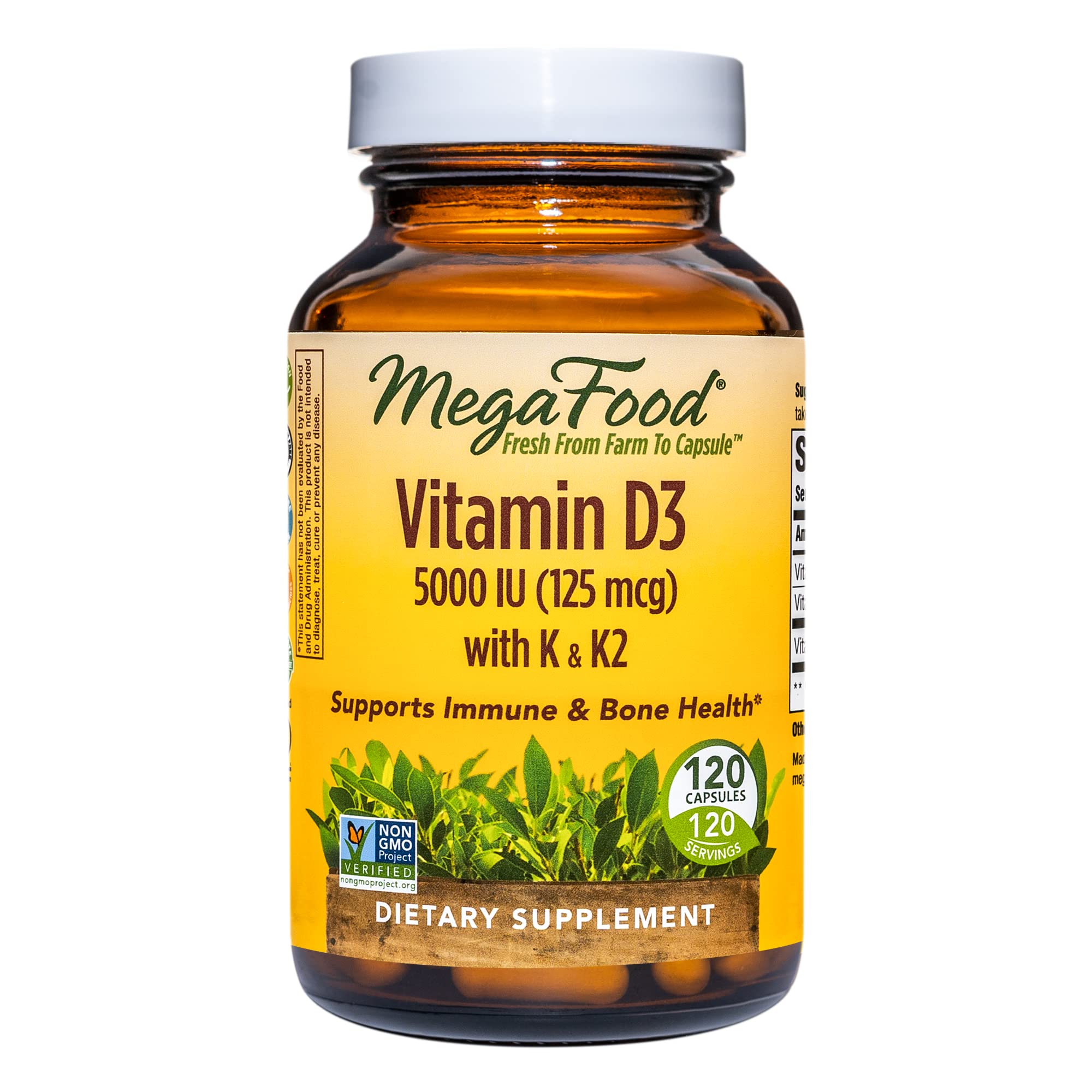 MegaFood Vitamin D3 5000 IU (125 mcg) - Bone Health and Immune Support with Vitamins D3, K, and K2 - Vegetarian, Gluten-Fr...
