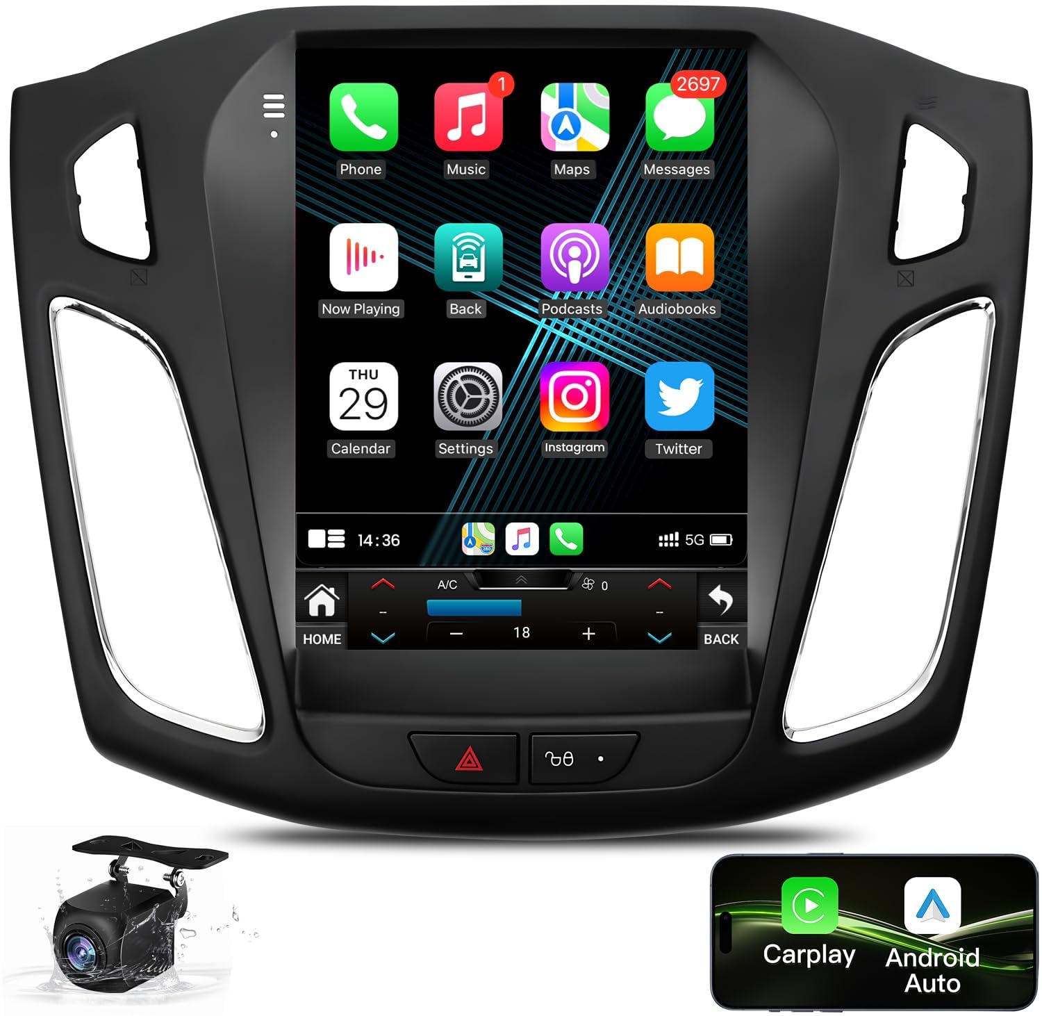 Fortdows 4+32GB Car Stereo for Ford Focus Radio 2012-2018 with Carplay/Android Auto, 5GWifi 10.4 Inch IPS Touch Screen Android Car Radio with GPS Navigation Bluetooth WiFi Backup Camera