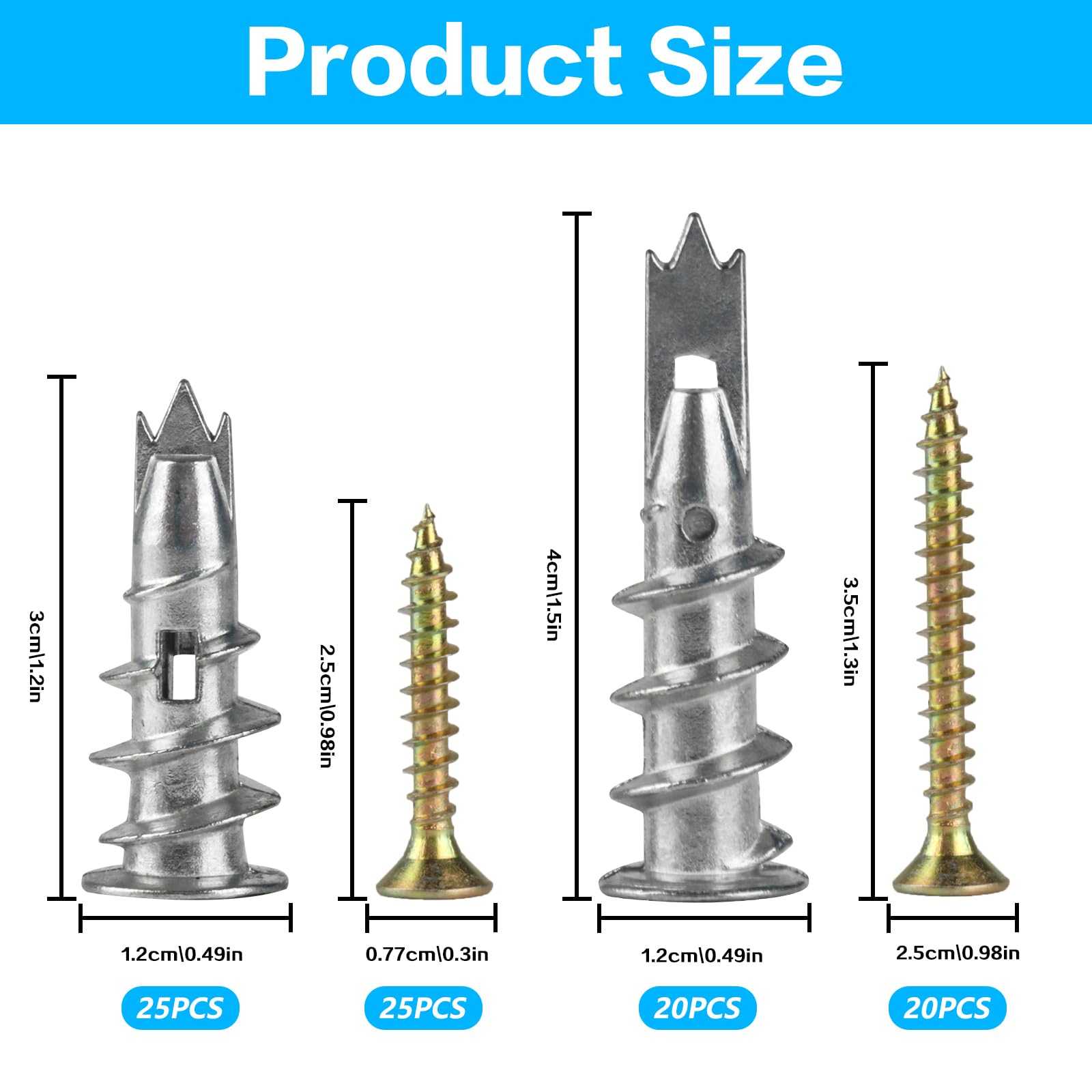 90 Pcs Heavy Duty Self Drilling Plasterboard Fixings, Plasterboard Wall Plugs and Screws, Metal Raw Plugs and Screws - Image 2