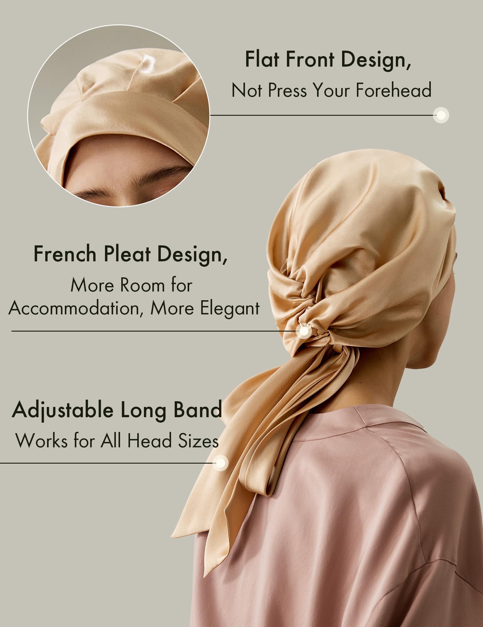 LilySilk LilySilk 100% 22MM Pure Mulberry Silk Sleep Cap Womens Natural Silk Bonnet for Sleeping and Hair Care Night Hair Wrap with Long Elastic Band for Stay On,Light Camel - Image 4