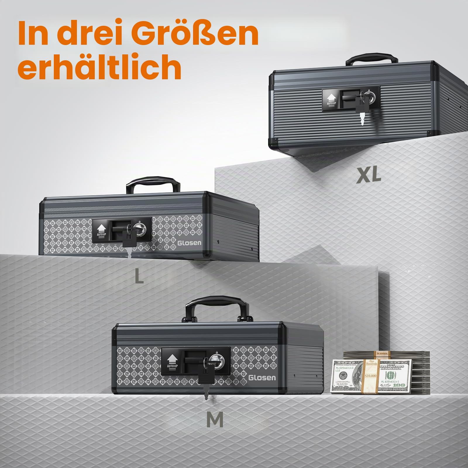 Geldkassette mit Schloss, Spardose mit Schlüssel & herausnehmbarem Münzfach 11.4 x 5.3 x 13.5 Zoll (Extra groß) | 4 Münzablagen, Schlüsselschloss mit 2 Schlüsseln, Stauraum unten, langlebige Aluminiumlegierung