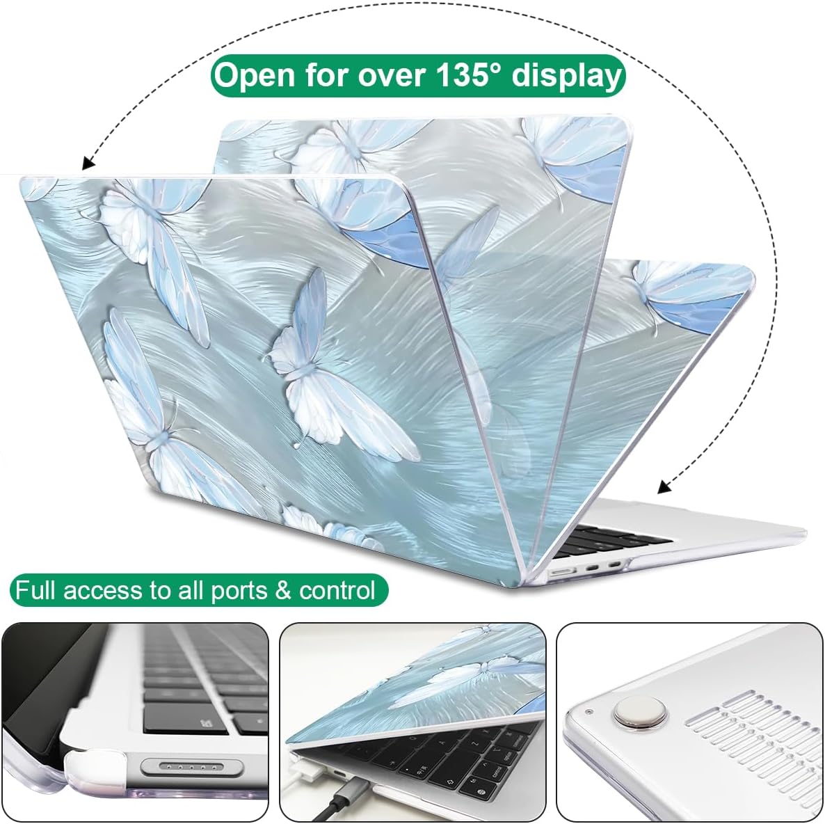 Case Compatible with MacBook Air 15 inch M5 2026 2025-2023 Release M4 M3 M2 Model A3448 A3241 A3114 A2941, Plastic Hard Shell Case & Keyboard Cover & Screen Protector, Tin Foil Butterfly
