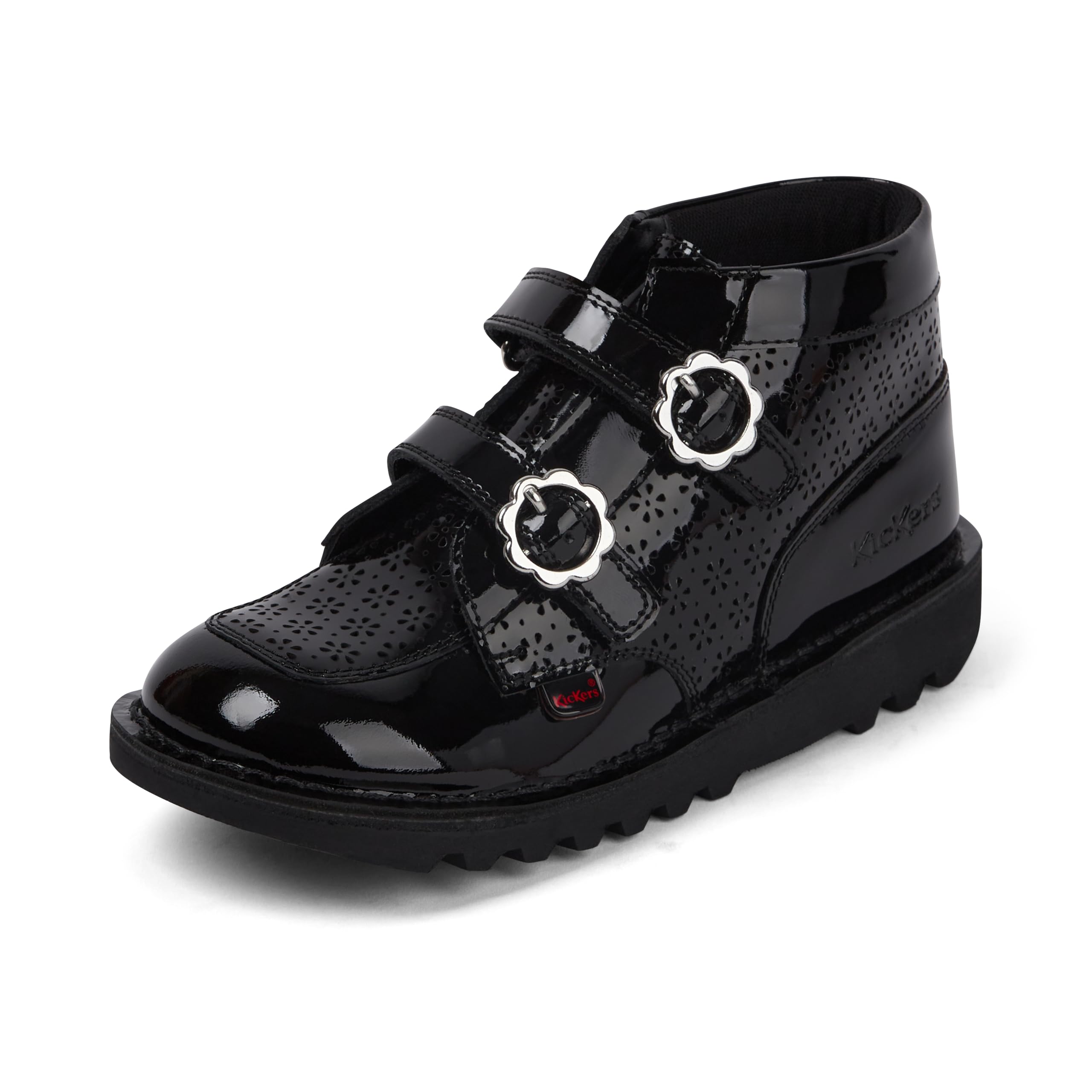 Kickers Junior Kick Hi Meadow Patent Leather Boots, Black, Size 2 Older