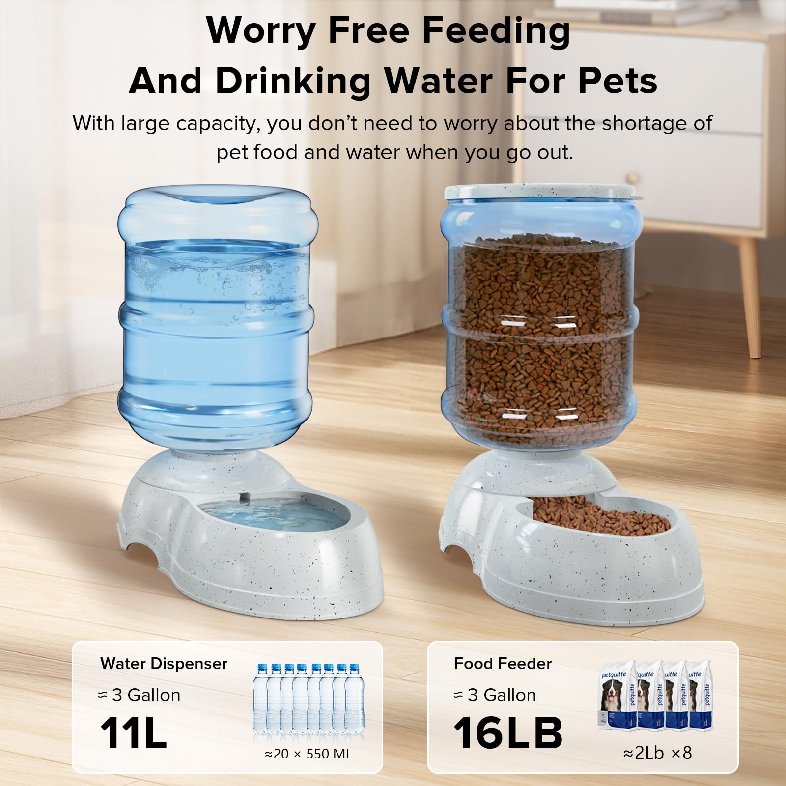 Kenond Comederos automáticos para perros, dispensador de comida por gravedad para mascotas, cuenco grande para agua para gatos y perros, 3 galones