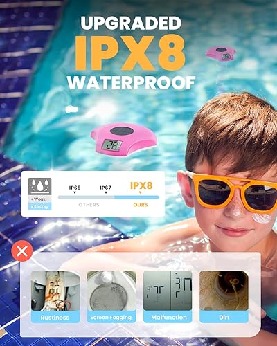 Miniatura 2 de BALDR Termómetro flotante de fácil lectura, termómetro solar para piscina con pantalla digital, IPX8 impermeable, precisión de 1.8 para jacuzzis,