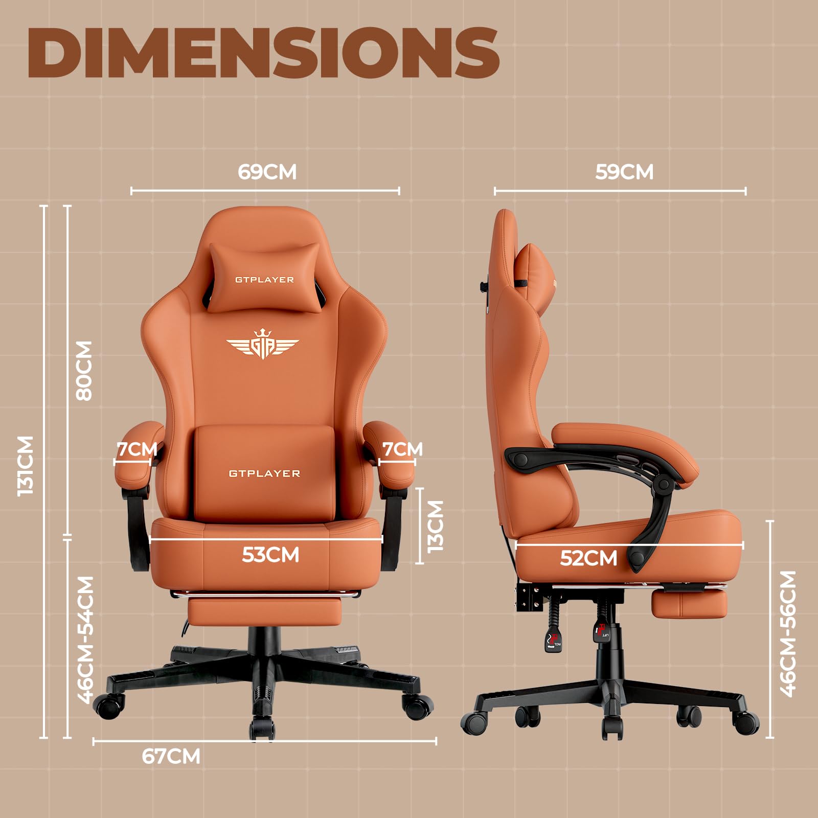 GTPLAYER Sedia da gioco, traspirante, sedia da ufficio, ergonomica, in tessuto di alta qualità, ergonomica, schienale regolabile a 160°, poggiapiedi estraibile,carico 180 kg,arancione
