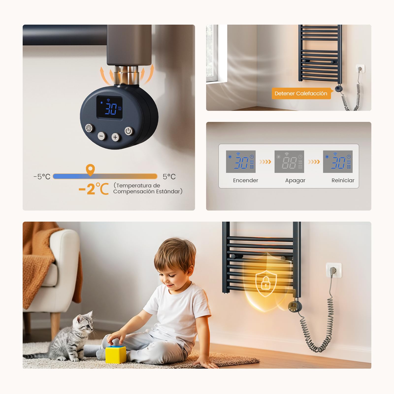 EMKE Toallero Eléctrico Baño con WiFi Termostato, 75 x 40 cm, Antracita | Radiador Curvado con WiFi Termostato,Toallero Electrico Baño, ,secador de Toallas electrico para baño, 300 Watts