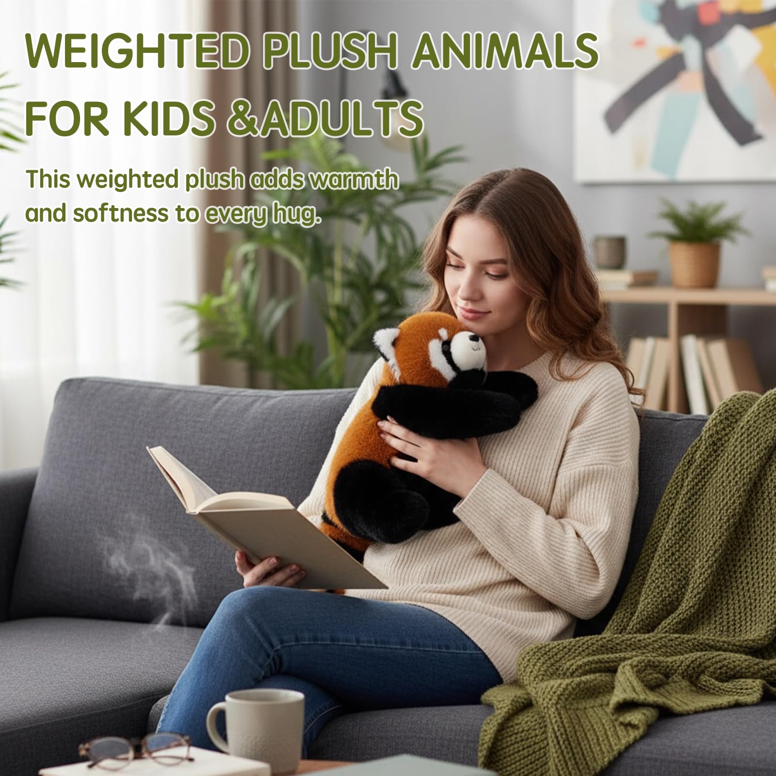 Weighted Plush Animals for Kids & Adults - Panda Teddy Bear Dinosaur Stuffed Toys, Hugging Pillow for Anxiety Relief & Sleep Support (Red Panda, 45cm) — view 5