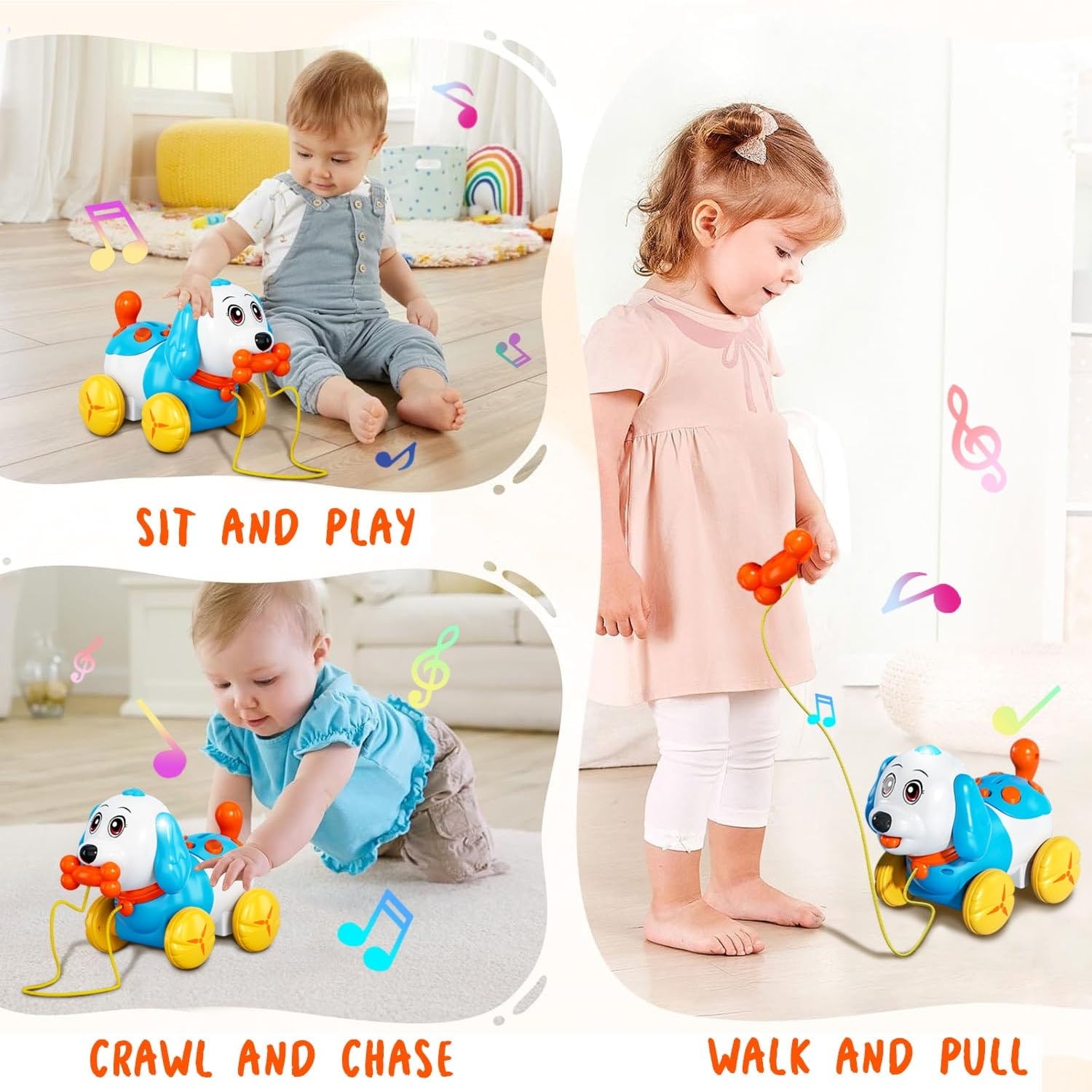 PLUSPOINT Doggy Musical Pull Along Toys with Light Music & Sounds Early Learning Developmental Educational Dog for Toddlers Activity & Walking Toys for Boys & Girls with Piggy Bank 3