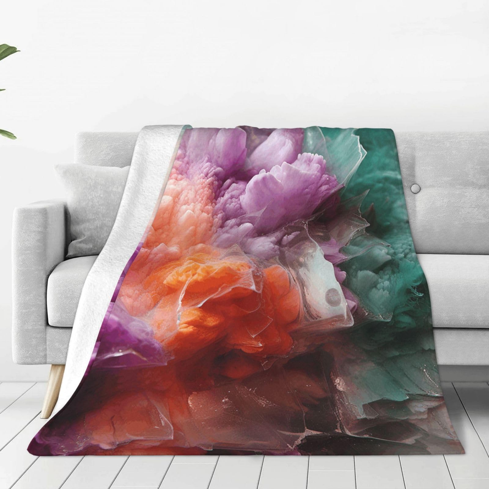 Colorful Throw Blanket for Couch, Plush Fuzzy Soft Flannel Blankets and Throws for Sofa, 60"x50" Bed Blankets for Travel Camping Chair, All Season Warm Fleece Blanket