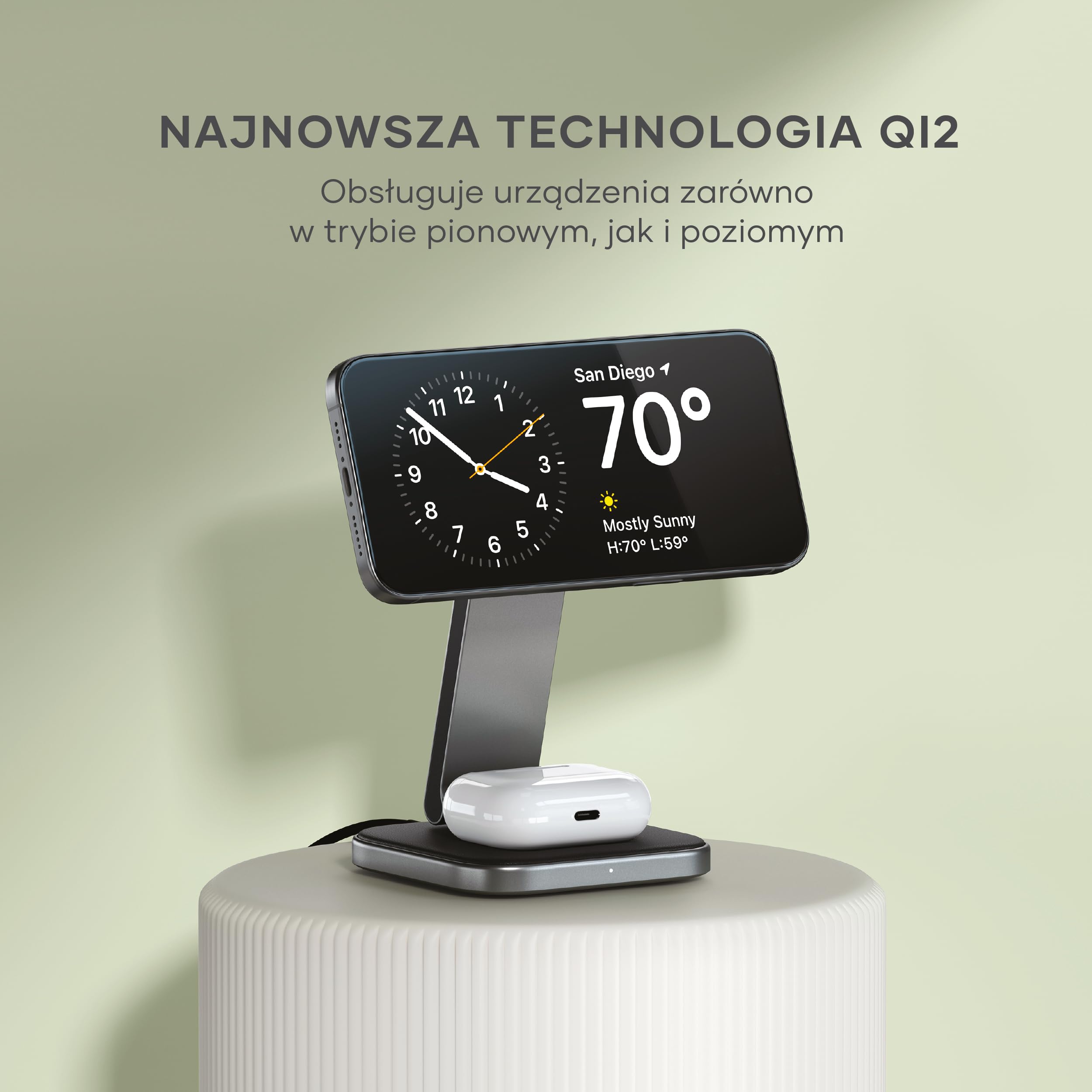 SATECHI OntheGo™ 2 w 1 Składana Ładowarka Bezprzewodowa, 15 W, Certyfikowana Magnetyczna Stacja Ładowania Qi2 Do Wszystkich Modeli iPhone 17 16 15 Do 12 I Apple Watch Series Ultra Se