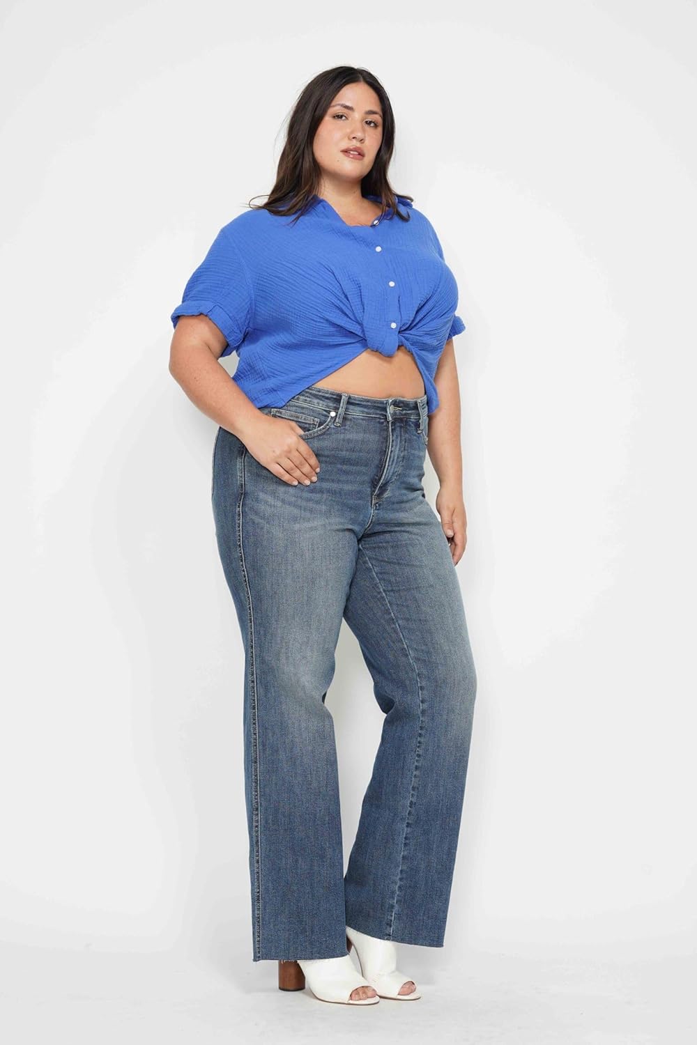 Judy Blue Mid-Rise Tummy Control Vintage Wash Straight Leg Jeans, Size 20W, Style 88870 Blue