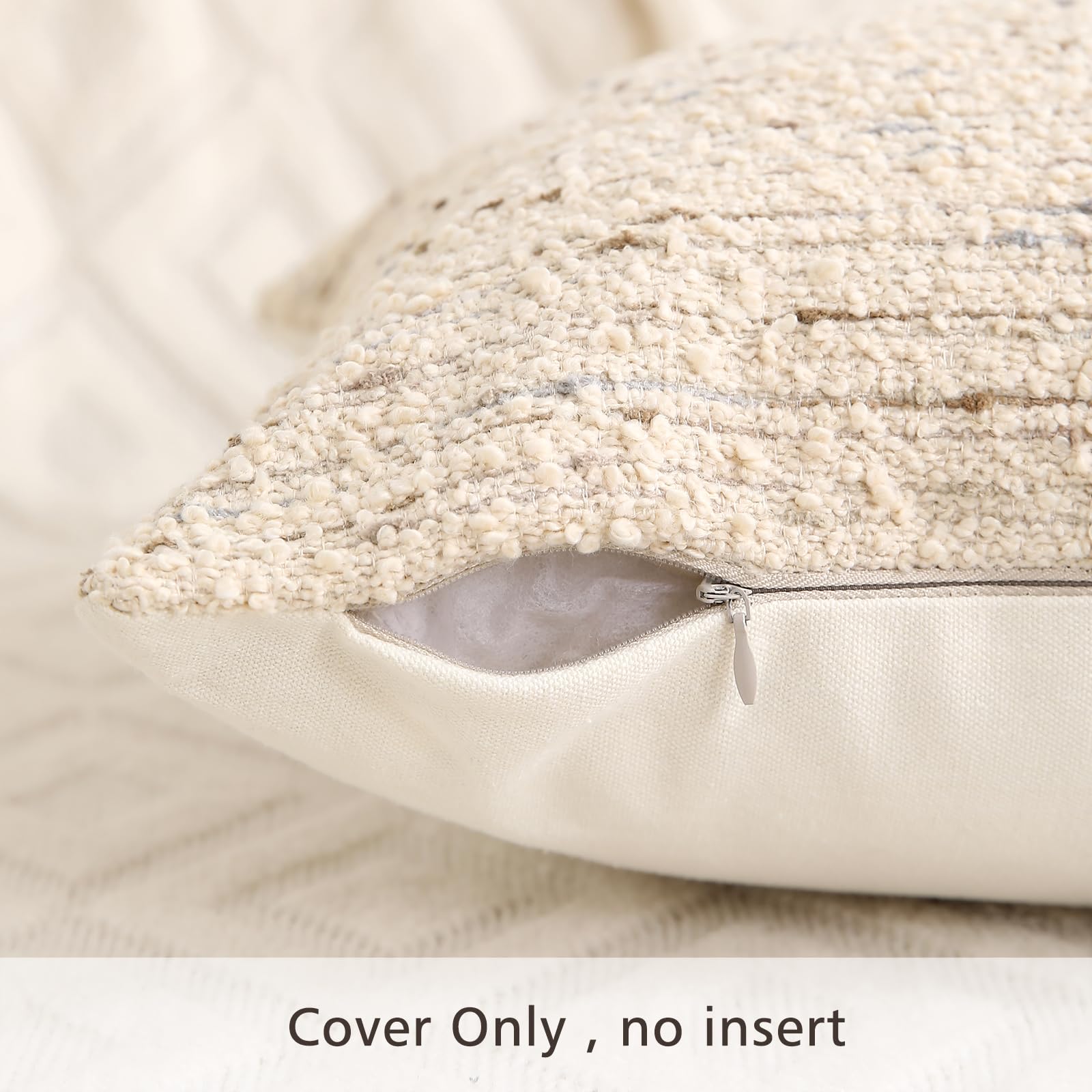 GIKKEARL Textured Boucle Lumbar Pillow Covers 12x20 Neutral Striped Throw Pillows Soft Modern Farmhouse Pillow Cases, 1pc Decorative Accent Rectangle Couch Cushion Cover for Bed Sofa, Cream Brulee 2