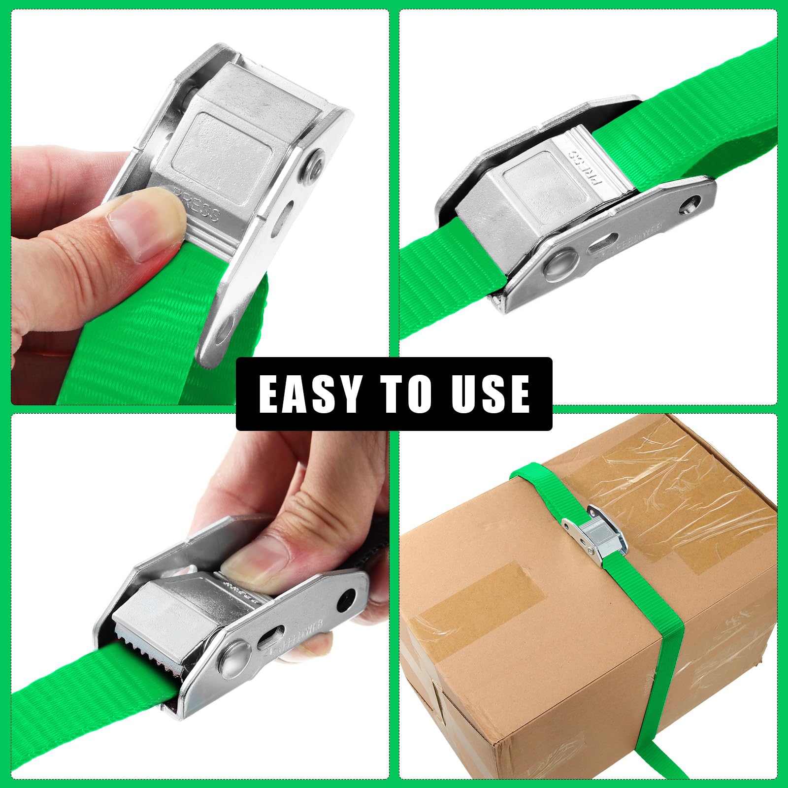 16 cinghie di fissaggio a cambuckle da 799,7 kg, resistenza alla rottura, 2,5 cm x 4,6 m, con gancio a S, per moto, kayak, auto, camion, barca, spostamento, fissaggio del carico (verde)